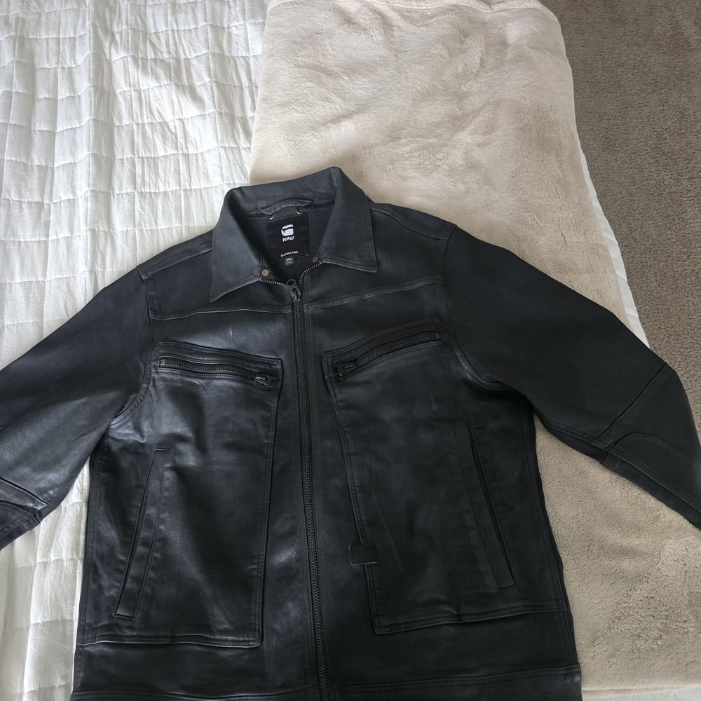 G-Star Men's Black Leather Shirt Jacket